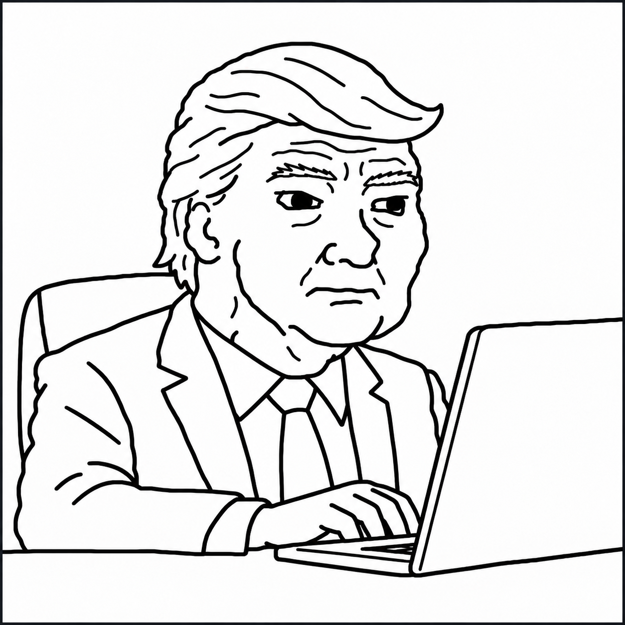 Wojo Trump in a suit at his laptop