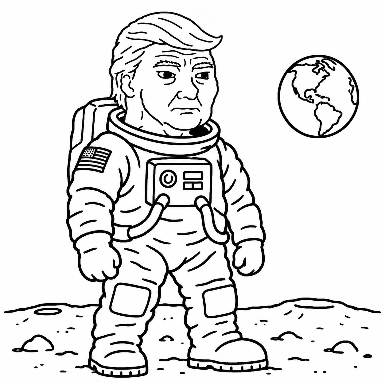 Wojo Trump in an astronaut suit on the Moon
